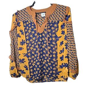 CAbi #3953 Golden Eye Harmony LS Blouse Flower Riot Print Size Small Boho t9